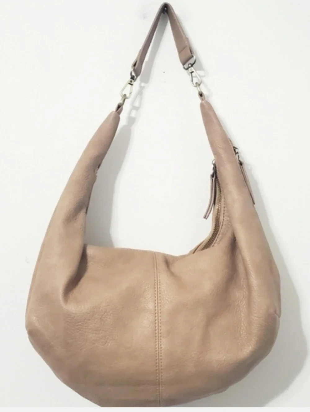 Joy Susan Rhea Slouchy Crescent Hobo Shoulder Bag Tan Vegan Leather